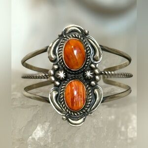 NWT Jeff Jones Navajo Handmade SS and Orange Spiny Oyster Bracelet